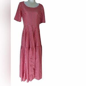 Red white Gingham tiered maxi Dress size large short sleeves